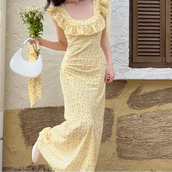 Rochie Maribelle cu decolteu patrat si volanase