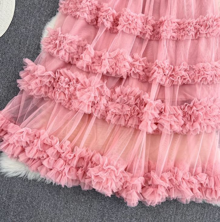 Fusta Volty roz din tulle cu incretituri