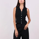 Top Cerise din tricot reiat si nasturi functionali