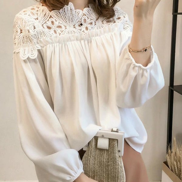 Bluza Blera cu maneci lungi si dantela brodata