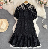 Rochie Ophelia neagra din dantela brodata