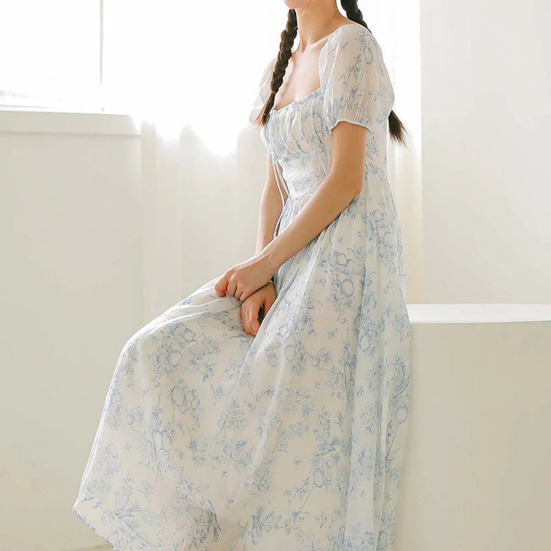 Rochie Raya cu decolteu patrat si imprimeu floral