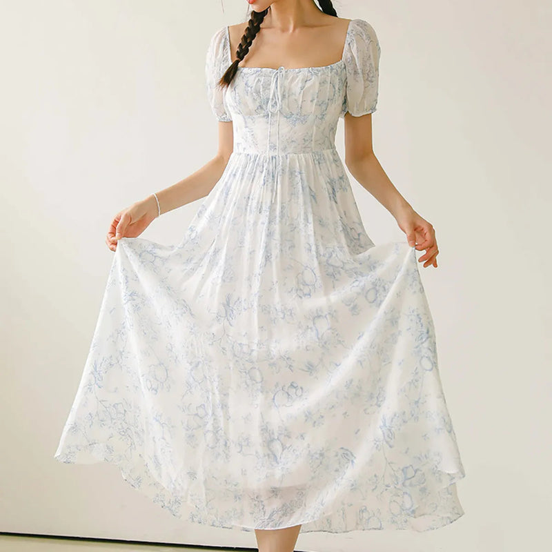 Rochie Raya cu decolteu patrat si imprimeu floral