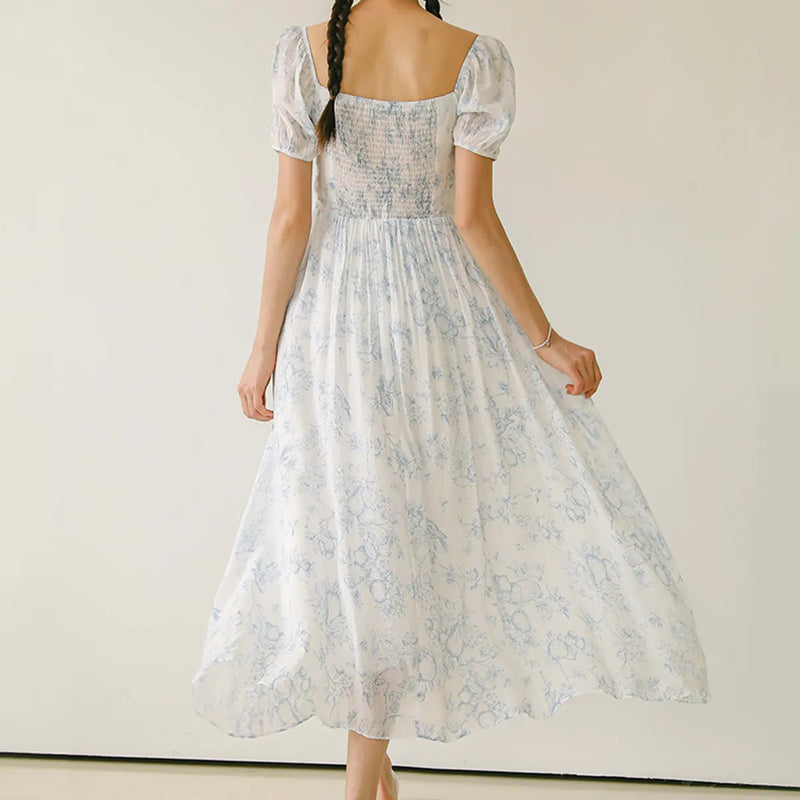 Rochie Raya cu decolteu patrat si imprimeu floral