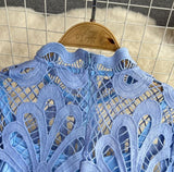 Rochie Ophelia albastru din dantela brodata