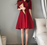 Rochie Essil rosie cu maneci scurte si cordon la spate
