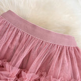 Fusta Volty roz din tulle cu incretituri