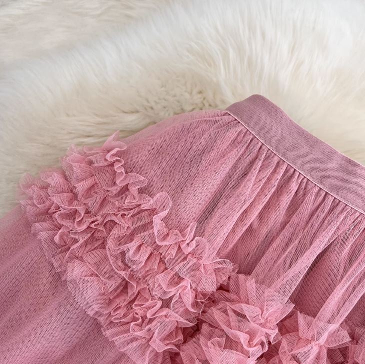 Fusta Volty roz din tulle cu incretituri