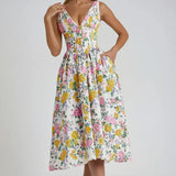 Rochie Tabby galbena cu decolteu in V si croi tip corset in talie