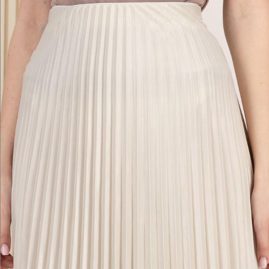 Fusta Gliss crem plisata din satin cu talie elastica