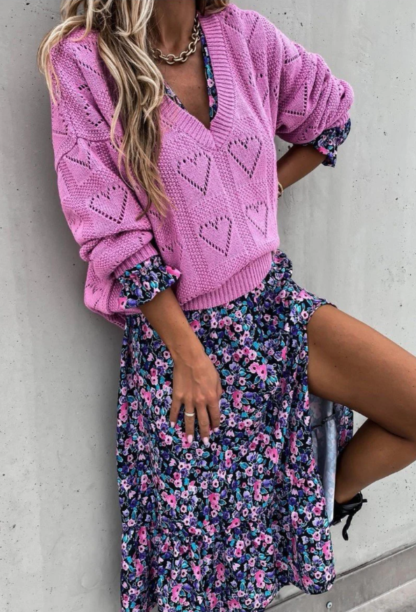 Rochie Naya cu imprimeu floral si nasturi imbracati