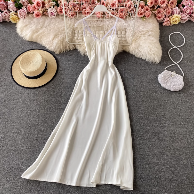 Rochie Henna alba cu bretele reglabile si fermoar lateral