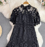 Rochie Ophelia neagra din dantela brodata