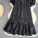 Rochie Ophelia neagra din dantela brodata