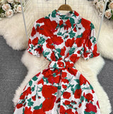 Rochie Gamma alba cu imprimeu floral si curea accesorizata