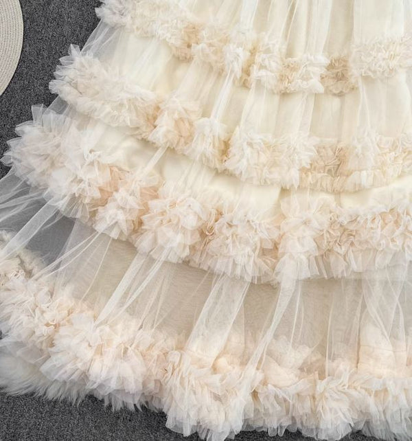 Fusta Volty crem din tulle cu incretituri