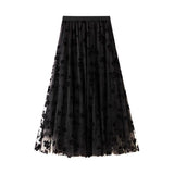 Fusta midi Lusha neagra cu aplicatii florale si fata reversibila