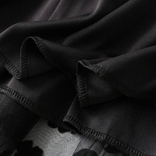 Fusta midi Lusha neagra cu aplicatii florale si fata reversibila