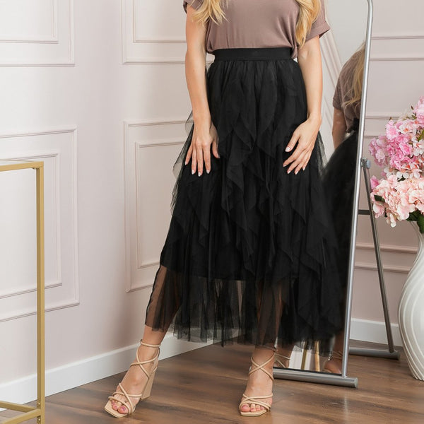 Fusta Angeline neagra cu croi asimetric