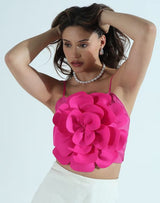 Top Hadley roz fucsia cu bretele si floare tridimensionala