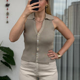 Top Cerise din tricot reiat si nasturi functionali