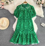 Rochie Ophelia verde din dantela brodata