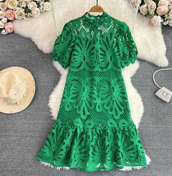 Rochie Ophelia verde din dantela brodata