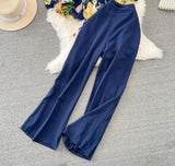 Set Honor bleumarin compus din bluza plisata si pantaloni usor evazati