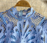 Rochie Ophelia albastru din dantela brodata