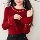 Bluza Ganida din tricot cu detalii la baza gatului si mansete