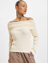 Bluza Unnoa din tricot cu decolteu barcuta cu umeri goi