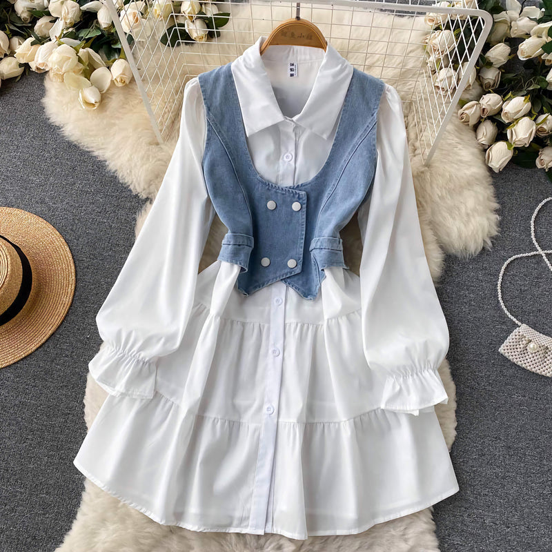 Set Makayla cu vesta albastra din denim