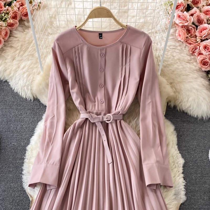 Rochie Bailey roz cu curea accesorizata