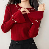 Bluza Ganida din tricot cu detalii la baza gatului si mansete