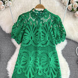 Rochie Ophelia verde din dantela brodata