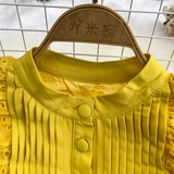 Rochie Freance galbena din dantela brodata accesorizata cu volanase