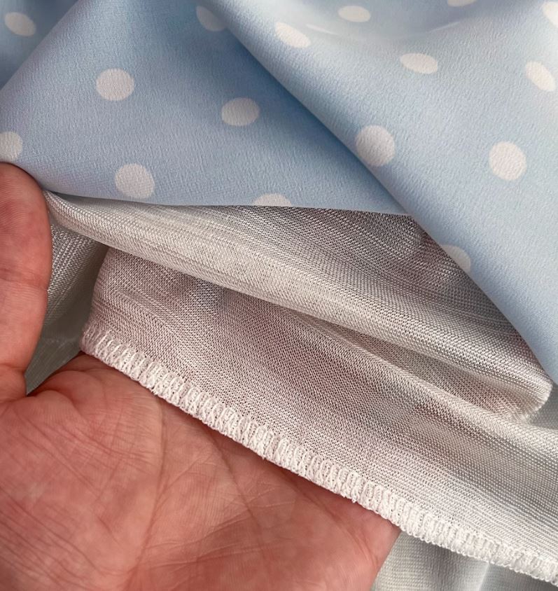 Rochie Amedia albastra cu imprimeu buline si guler dublu