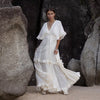 Rochie midi Aylora cu volanase si decolteu adanc
