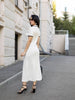 Rochie Ella alba cu guler polo din tricot reiat