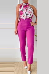 Set Denda roz fucsia compus din pantaloni office cu talie inalta si top