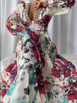 Rochie Oshea crem cu nasturi si imprimeu floral