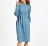 Rochie Ambra albastra din tricot reiat
