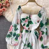 Rochie Fadima lunga cu maneci tip clopot si imprimeu floral