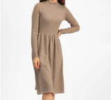 Rochie Ambra bej din tricot reiat