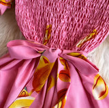 Rochie Lanna roz deschis cu decolteu patrat si imprimeu floral