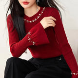 Bluza Ganida din tricot cu detalii la baza gatului si mansete