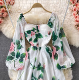 Rochie Fadima lunga cu maneci tip clopot si imprimeu floral