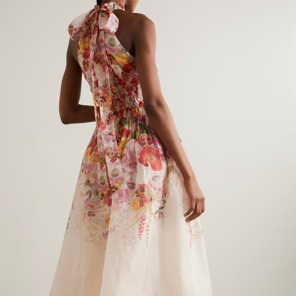 Rochie Masami cu imprimeu floral si nod la spate