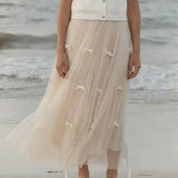 Fusta midi Aramis din tulle cu fundite