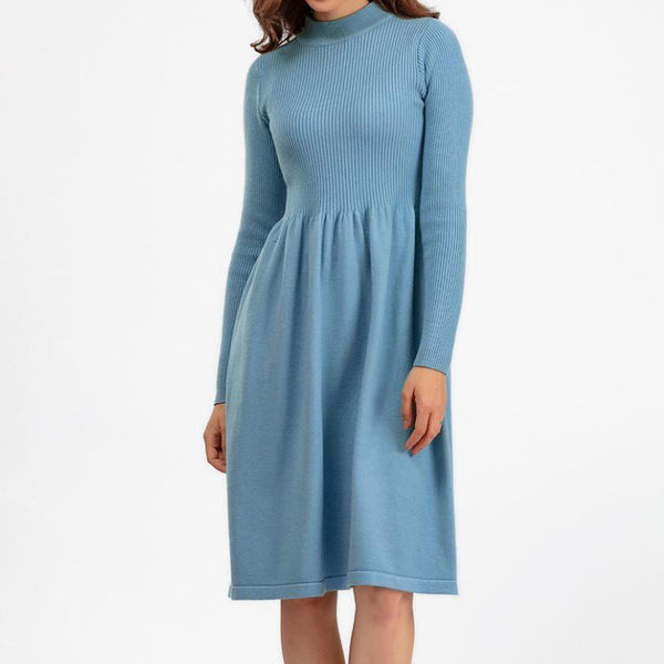 Rochie Ambra albastra din tricot reiat